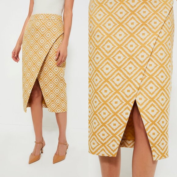 Tuckernuck Dresses & Skirts - Tuckernuck NEW Marigold Tweed Margo Yellow Retro Diamond Midi Skirt Size M